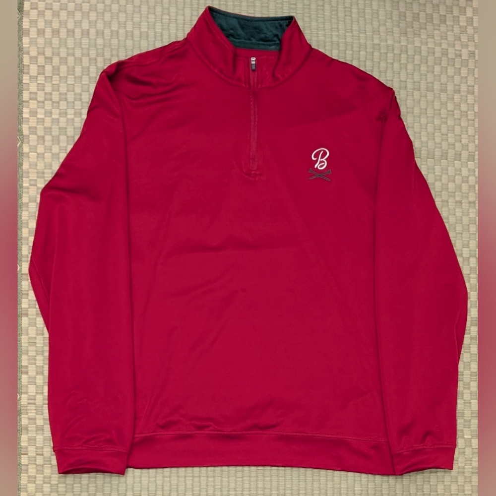 B Embroidered Red Quarter-Zip Pullover Sweatshirt